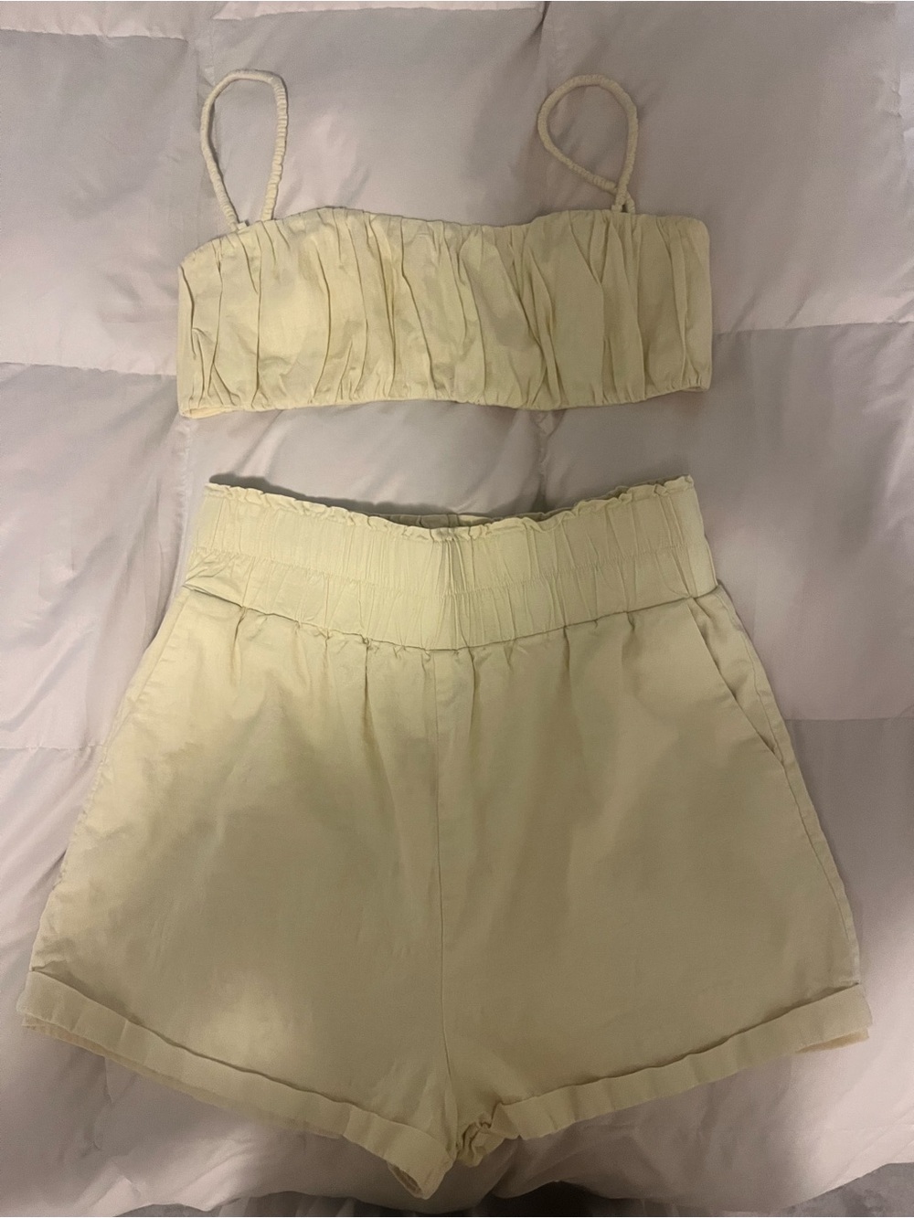 Camila Coelho Lightweight High-Waist Yellow Shorts with Matching Bralette